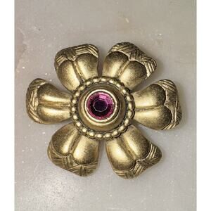 Vintage New Pro Flower Pink Center Brooch Pin Estate Jewelry